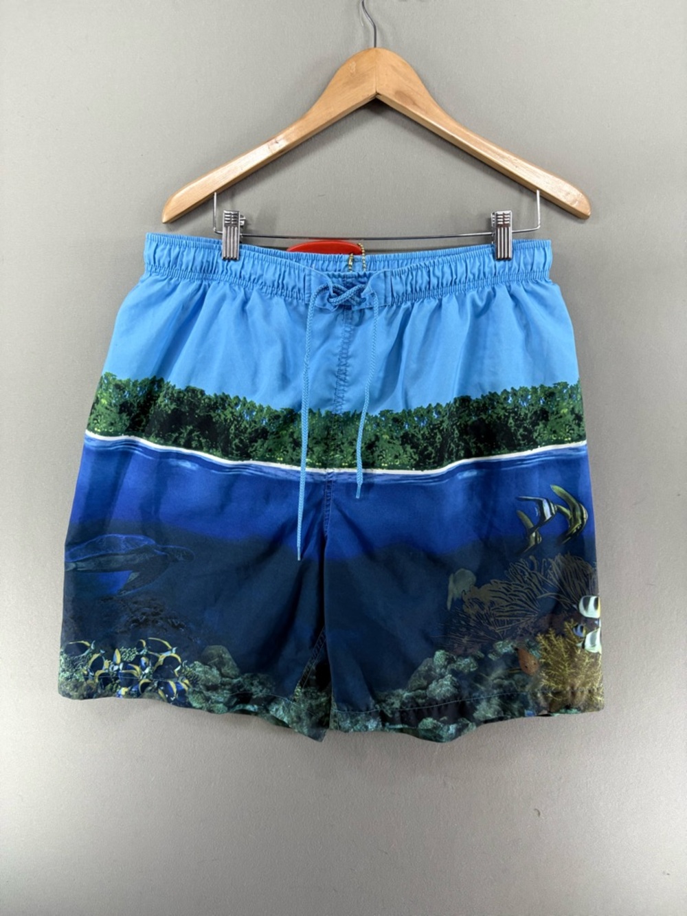 Nautica Swim Trunks Shorts Hawaiian Blue Fish Large Retro Sumer Vacation